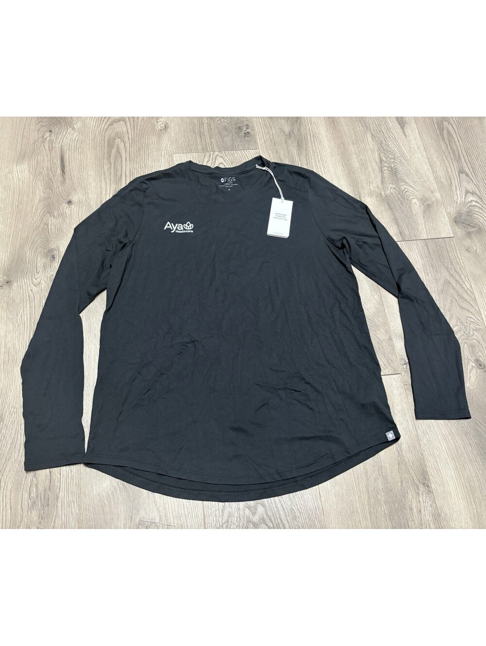 FIGS Aya Health Longsleeve Underscrub Shirt Women's Size Medium Black Crew - New